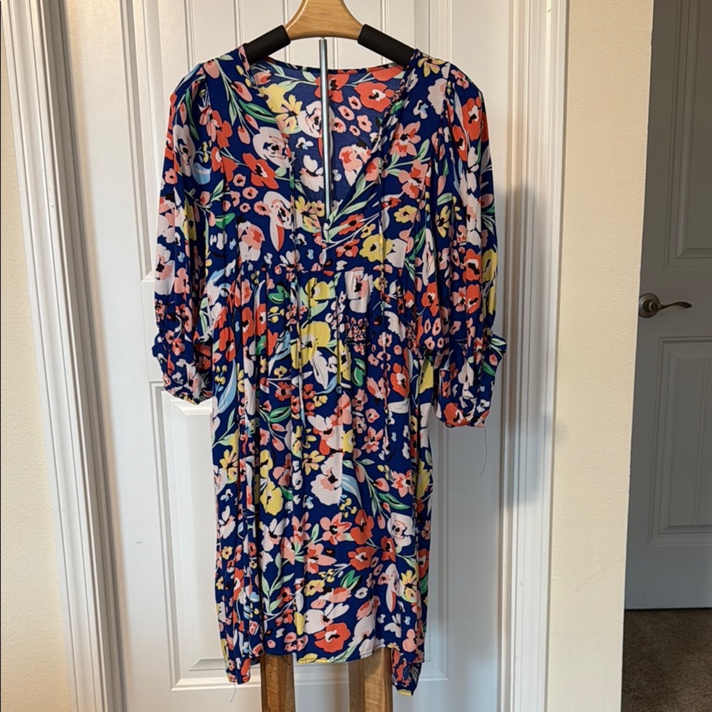 Pink and Yellow Puff Sleeve V-Neck Sundress